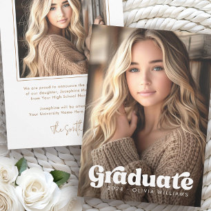 Photo white retro grad graduation announcement