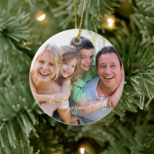 Photo White Script Ornament