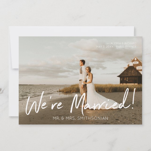 Photo & White Typography Wedding Announcement (Front)