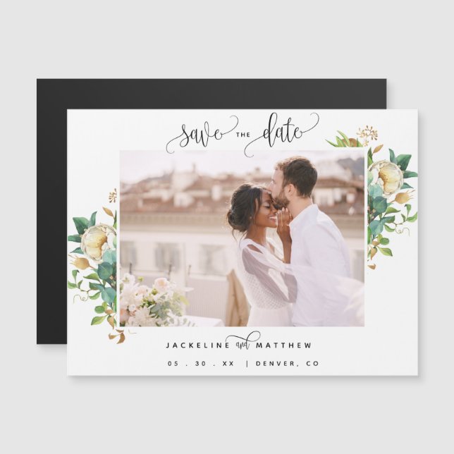  Photo, White Wedding Save the Date Magnet (Front/Back)
