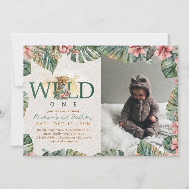 Photo Wild One Baby Boy First Birthday Invitation (Front)