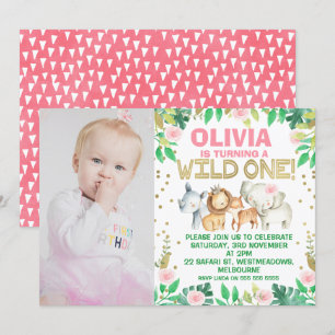 Photo Wild One Safari 1st Birthday Invitation