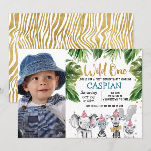 Photo Wild One Safari 1st Birthday Party Invitation