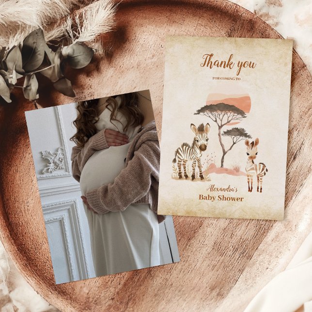 Photo Wild One Safari Animals Boy Baby Shower Thank You Card (Creator Uploaded)