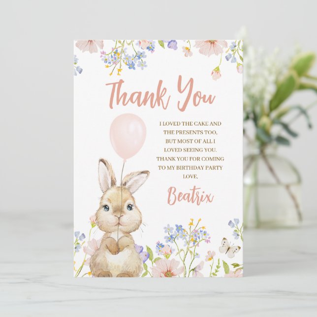 Photo Wildflower Bunny Birthday Thank You Card (Standing Front)