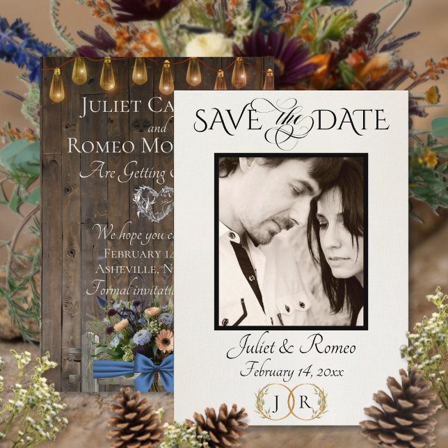 Photo, Wildflowers & Leaf Monogram - Blue Save The Date (Creator Uploaded)