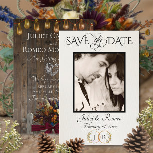 Photo, Wildflowers & Leaf Monogram - Burgundy Save The Date