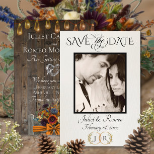 Photo, Wildflowers & Leaf Monogram - Copper Save The Date