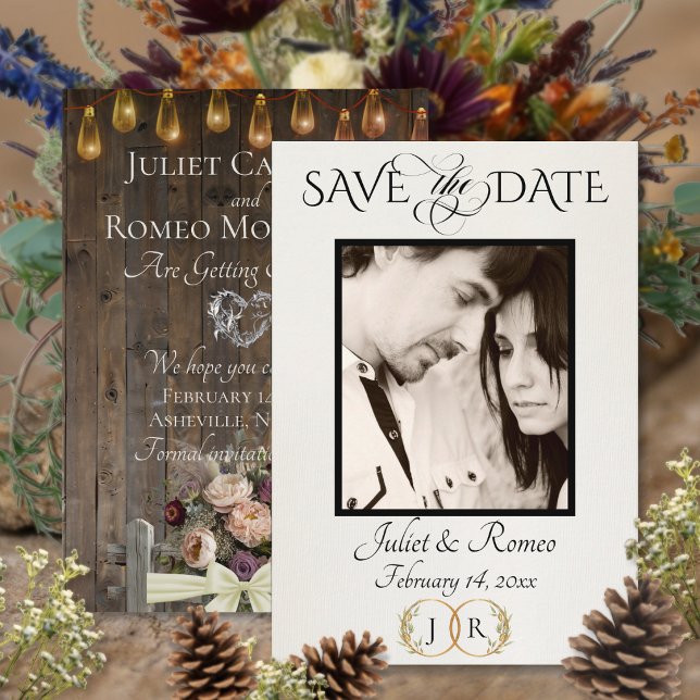 Photo, Wildflowers & Leaf Monogram - Cream Save The Date (Creator Uploaded)