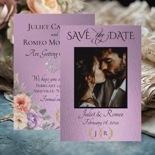 Photo, Wildflowers & Leaf Monogram - Lavender Save The Date
