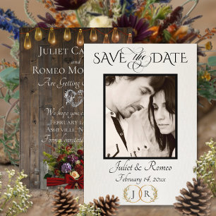 Photo, Wildflowers & Leaf Monogram - Red Save The Date