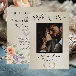 Photo, Wildflowers & Leaf Monogram - Wheat Save The Date