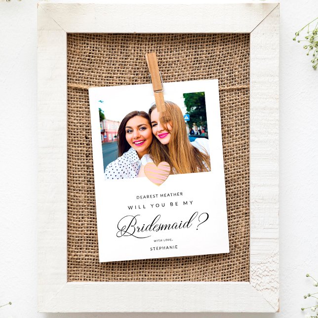 Photo Will You Be My Bridesmaid Pink Heart Postcard (Creator Uploaded)