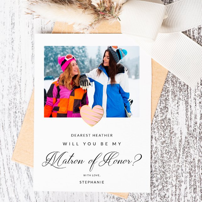 Photo Will You Be My Matron of Honour Pink Heart Postcard (Creator Uploaded)