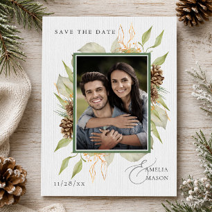 Photo Winter Botanical Foliage Save the Date Invitation