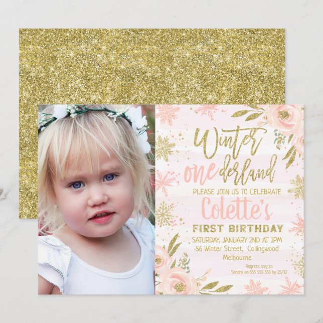 Photo Winter Onederland 1st Birthday Invitation (Front/Back)
