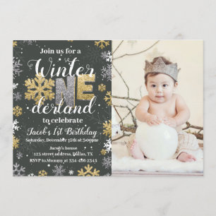 Photo Winter Onederland Birthday Invitation Gold