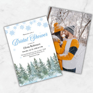 Photo Winter Pine Trees Snowflakes Bridal Shower Invitation