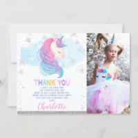 Photo Winter Unicorn Birthday Thank You Card