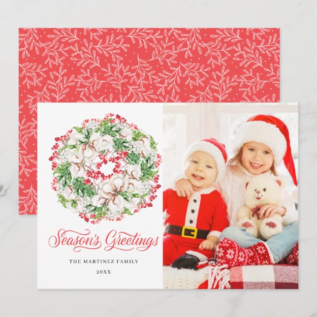 PHOTO Winter Wreath Holiday Flat Christmas Card (Front/Back)