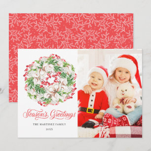 PHOTO Winter Wreath Holiday Flat Christmas Card