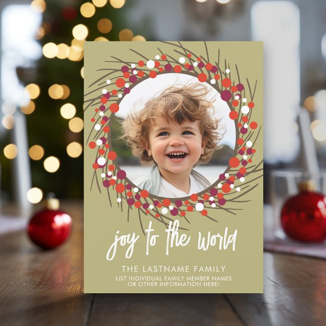 Photo with Berry Wreath - instant download family Holiday Card (Modern Christmas Photo Greeting Card)