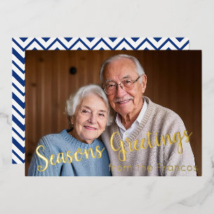 Photo with Blue Zig-Zag Back Foil Holiday Card