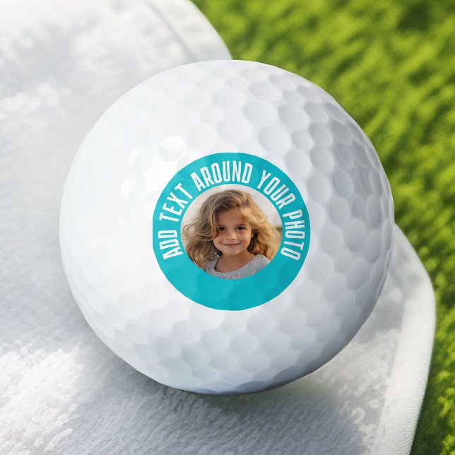 Photo with Bright Blue Border and Custom Text Golf Balls (Add Your Photo to this Personalized Golf Ball)
