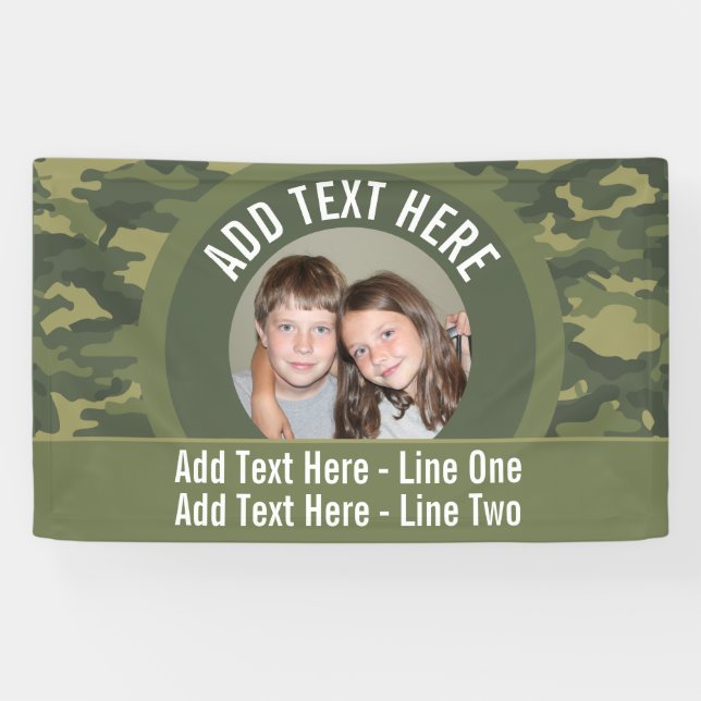 Photo with Camouflage Green and Custom Text Banner (Horizontal)
