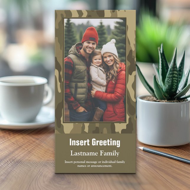 Photo with Camouflage Print Military Holiday Card (Custom Holiday Photo card - Can be used for any event)