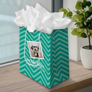 Photo with Chevron Pattern and Custom Name Medium Gift Bag