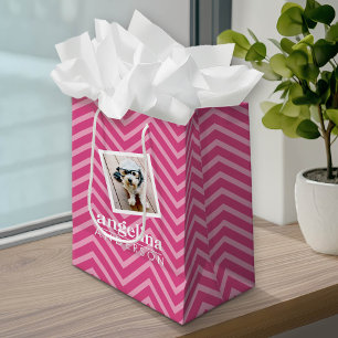 Photo with Chevron Pattern and Custom Name Medium Gift Bag