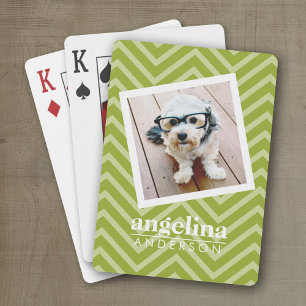 Photo with Chevron Pattern and Custom Name Playing Cards