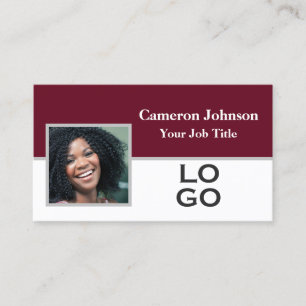 Photo with Custom Logo on Burgundy Business Card