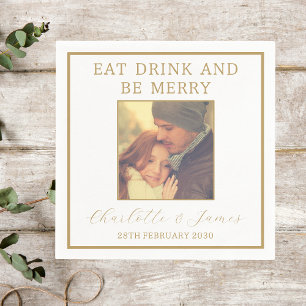 Photo With Gold Border Wedding Party Napkin