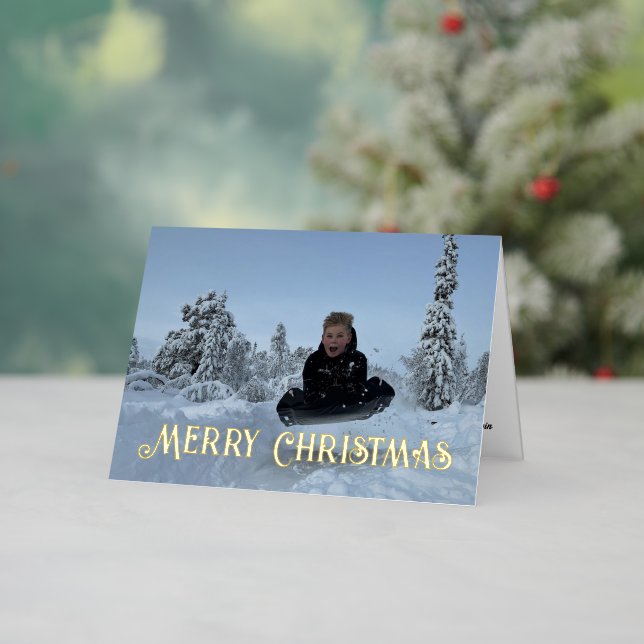 Photo with Gold Merry Christmas Custom Signature Foil Holiday Card (Holiday In Situ)