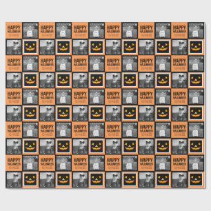 Photo with Happy Halloween Pumpkin Custom Greeting Wrapping Paper