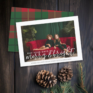 Photo with huge Merry & Bright - Red Green Plaid Holiday Card