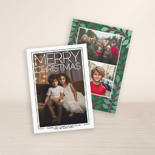 Photo with huge Merry Christmas - botanical back Holiday Card
