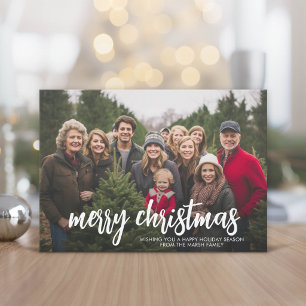 Photo with huge MERRY Christmas  - Red Green Plaid Holiday Card