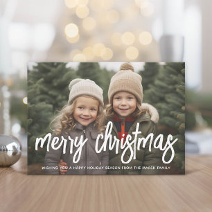 Photo with huge MERRY script white overlay - taupe Holiday Card