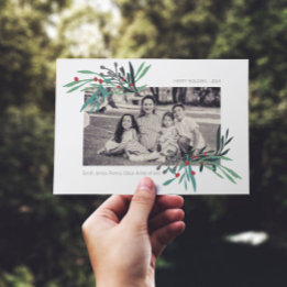 Photo with illustrated botanical motifs holiday card