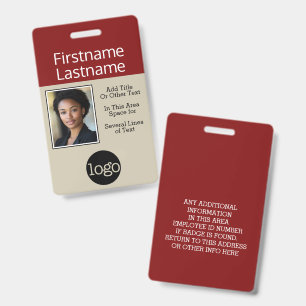 Photo with Logo and Company Information Name ID Badge