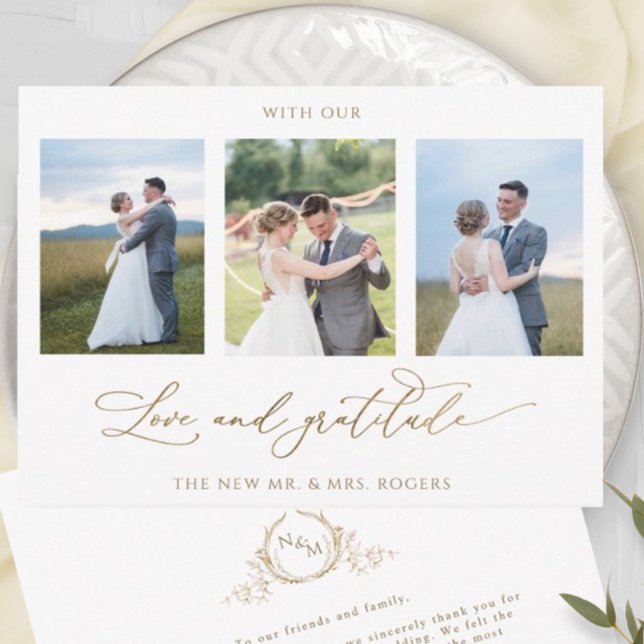 Photo, With Love and Gratitude Monogram Wedding Thank You Card (Creator Uploaded)
