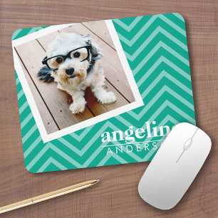 Photo with Modern Chevron Pattern and Custom Name Mouse Mat