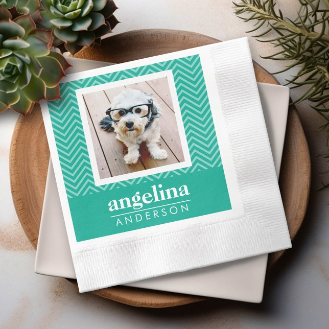 Photo with Modern Chevron Pattern and Custom Name Napkin (Custom Napkin)