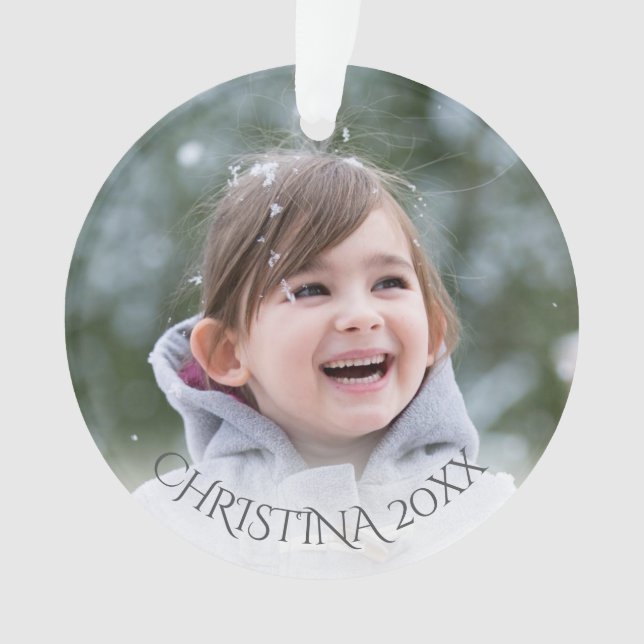 Photo with Monogrammed Name Holiday Ornament (Front)