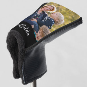 Photo with Monogrammed Name Script Typography Golf Head Cover