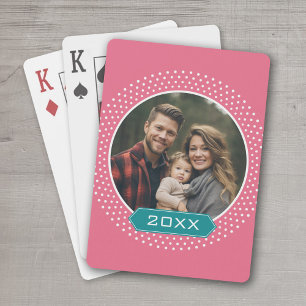 Photo with Pink Polka Dot Frame and Custom Year Playing Cards