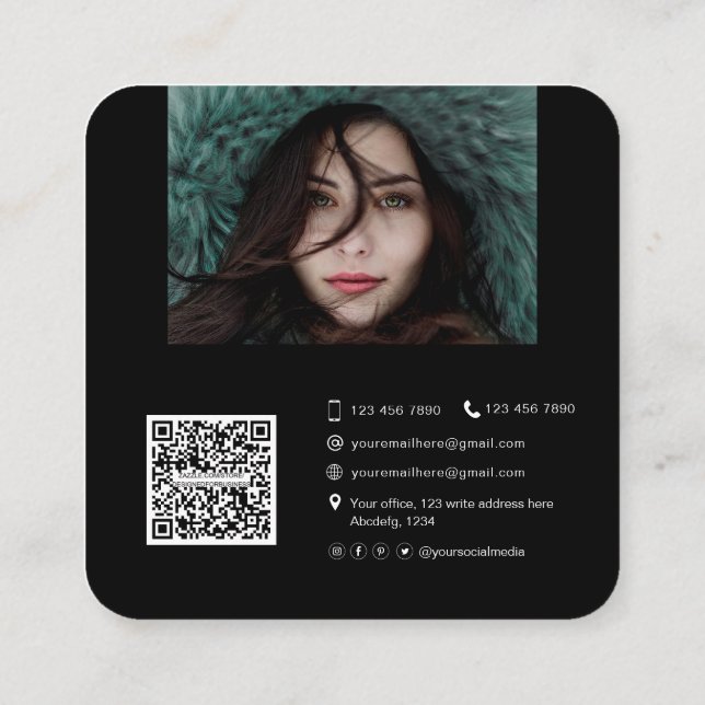 Photo with QR code for performance dancers actress Square Business Card (Back)